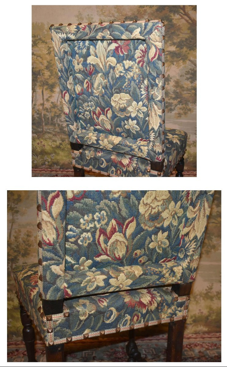 Louis XIII - Louis XIV Style Chair In Walnut With Flat And High Back, 19th Century.-photo-3