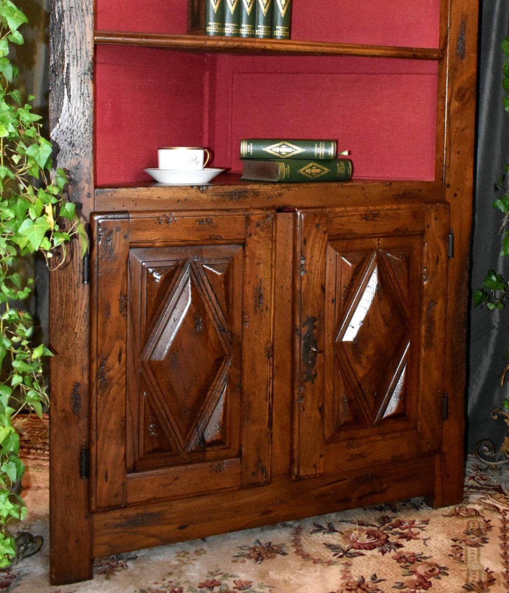 Encoignure,  Bibus d'angle  Style Louis XIII  Pointes de  Diamant, bibliothèque étagère ouverte-photo-1