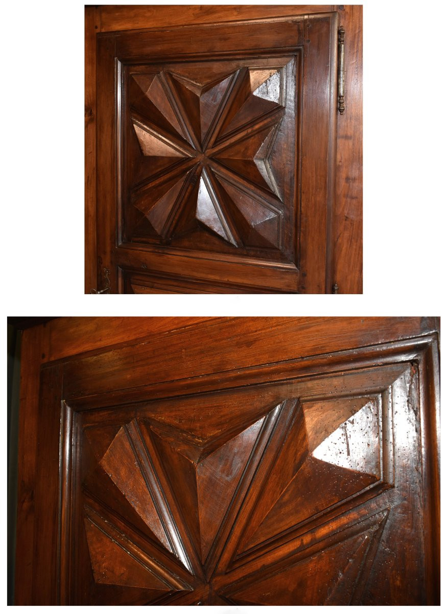 Louis XIII Style Bonnetière In Fruitwood And Various Other Woods, 1-door Wardrobe, Diamond Points -photo-2