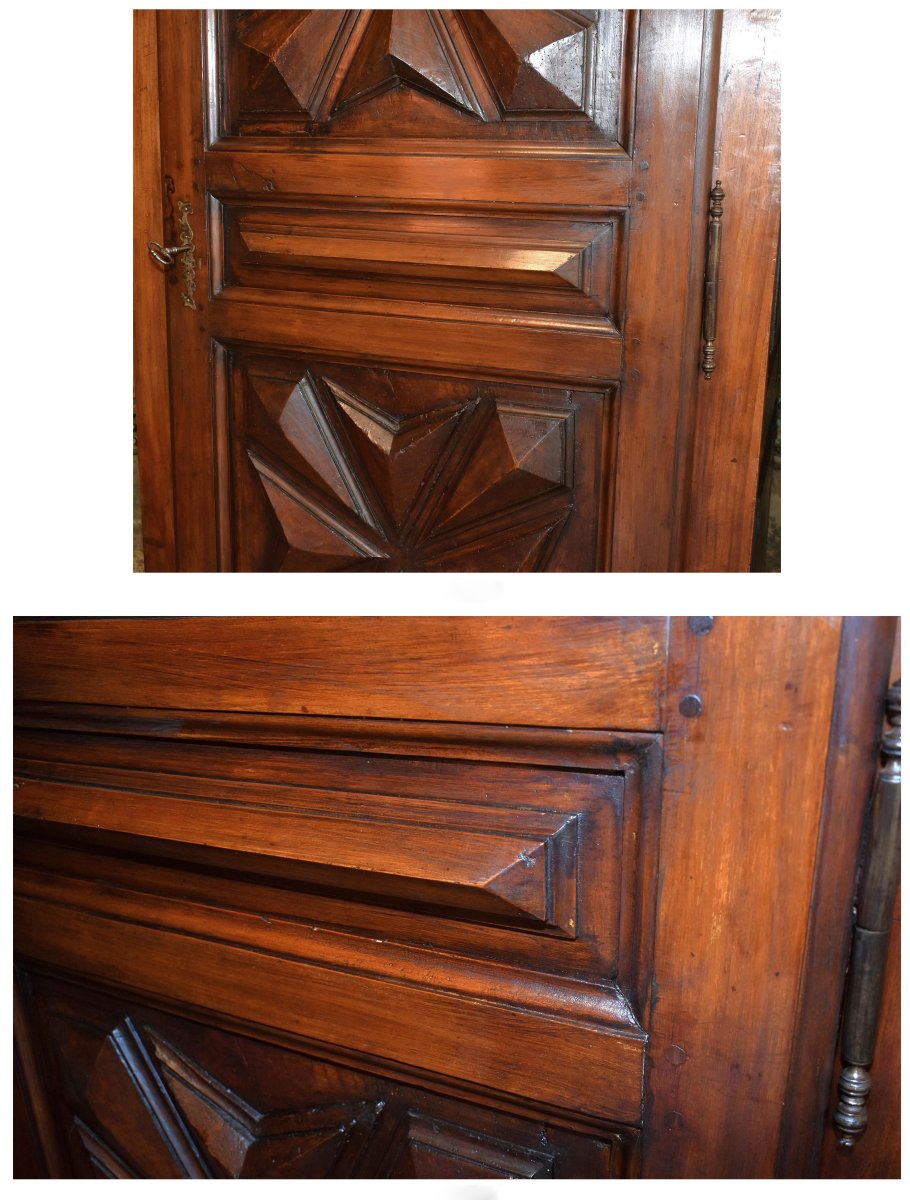 Louis XIII Style Bonnetière In Fruitwood And Various Other Woods, 1-door Wardrobe, Diamond Points -photo-3