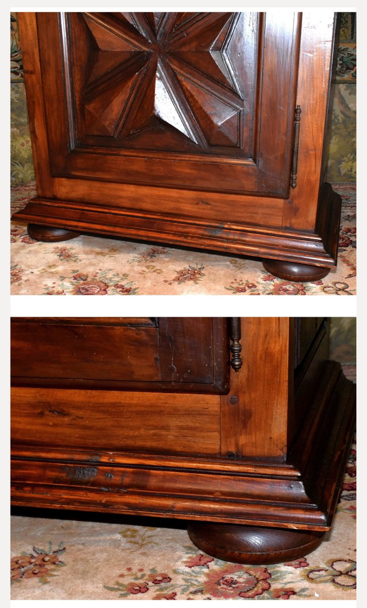 Louis XIII Style Bonnetière In Fruitwood And Various Other Woods, 1-door Wardrobe, Diamond Points -photo-4