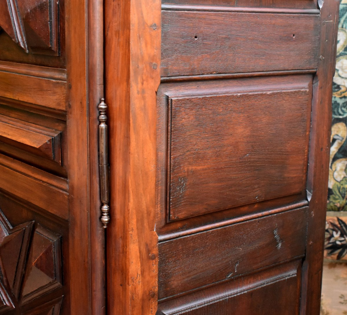 Louis XIII Style Bonnetière In Fruitwood And Various Other Woods, 1-door Wardrobe, Diamond Points -photo-5