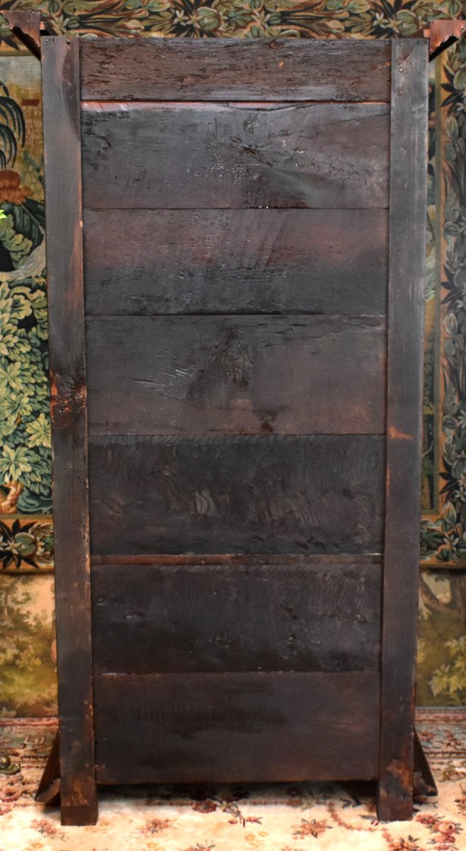 Louis XIII Style Bonnetière In Fruitwood And Various Other Woods, 1-door Wardrobe, Diamond Points -photo-8