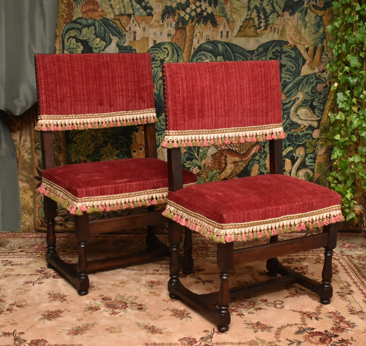 Pair Of Louis XIII Style "backed" Chairs With Wide, Short Backs -photo-3