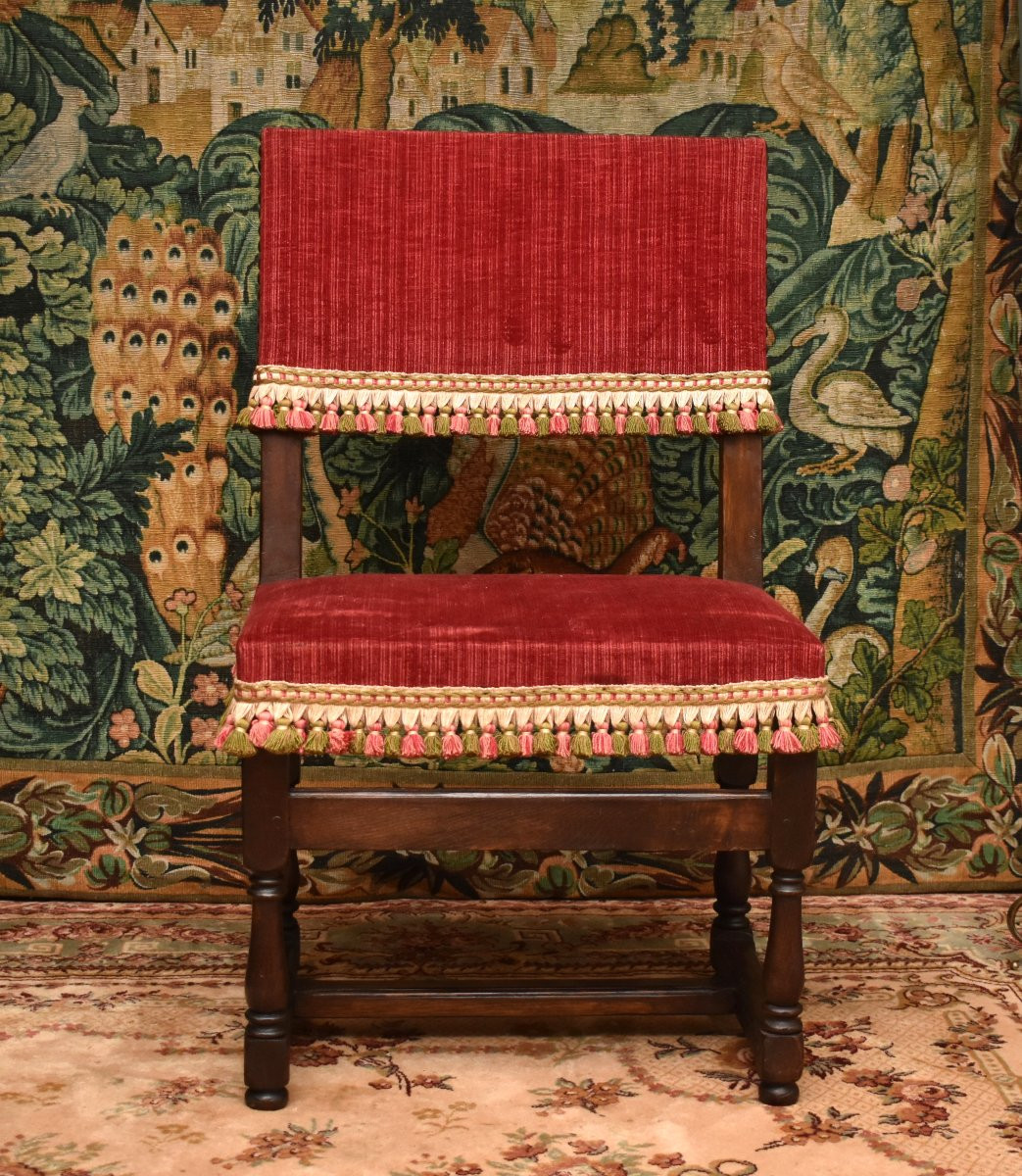 Pair Of Louis XIII Style "backed" Chairs With Wide, Short Backs -photo-2