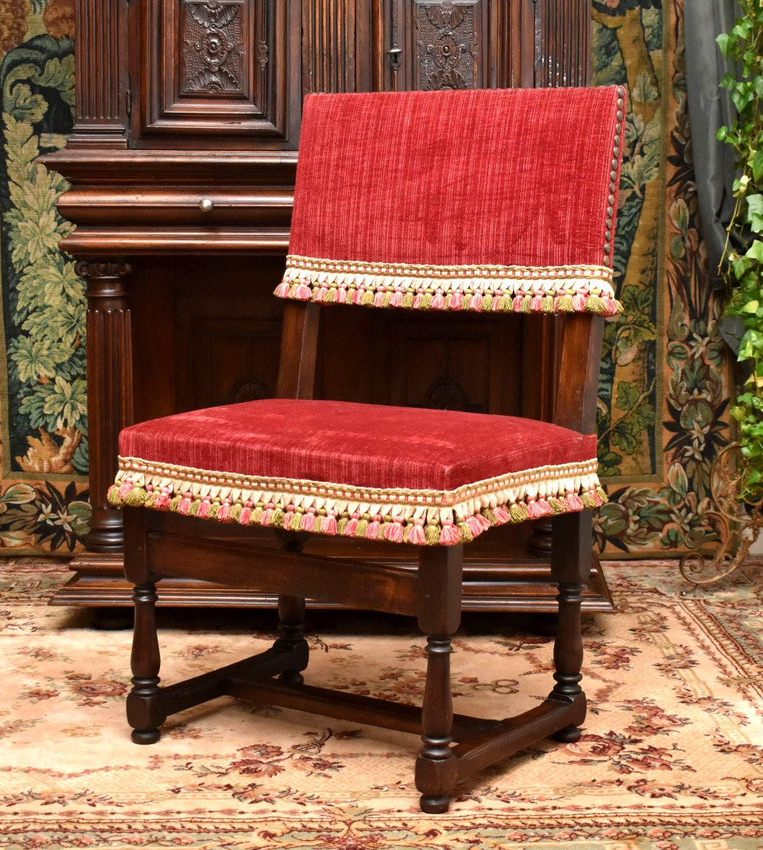 Pair Of Louis XIII Style "backed" Chairs With Wide, Short Backs -photo-3