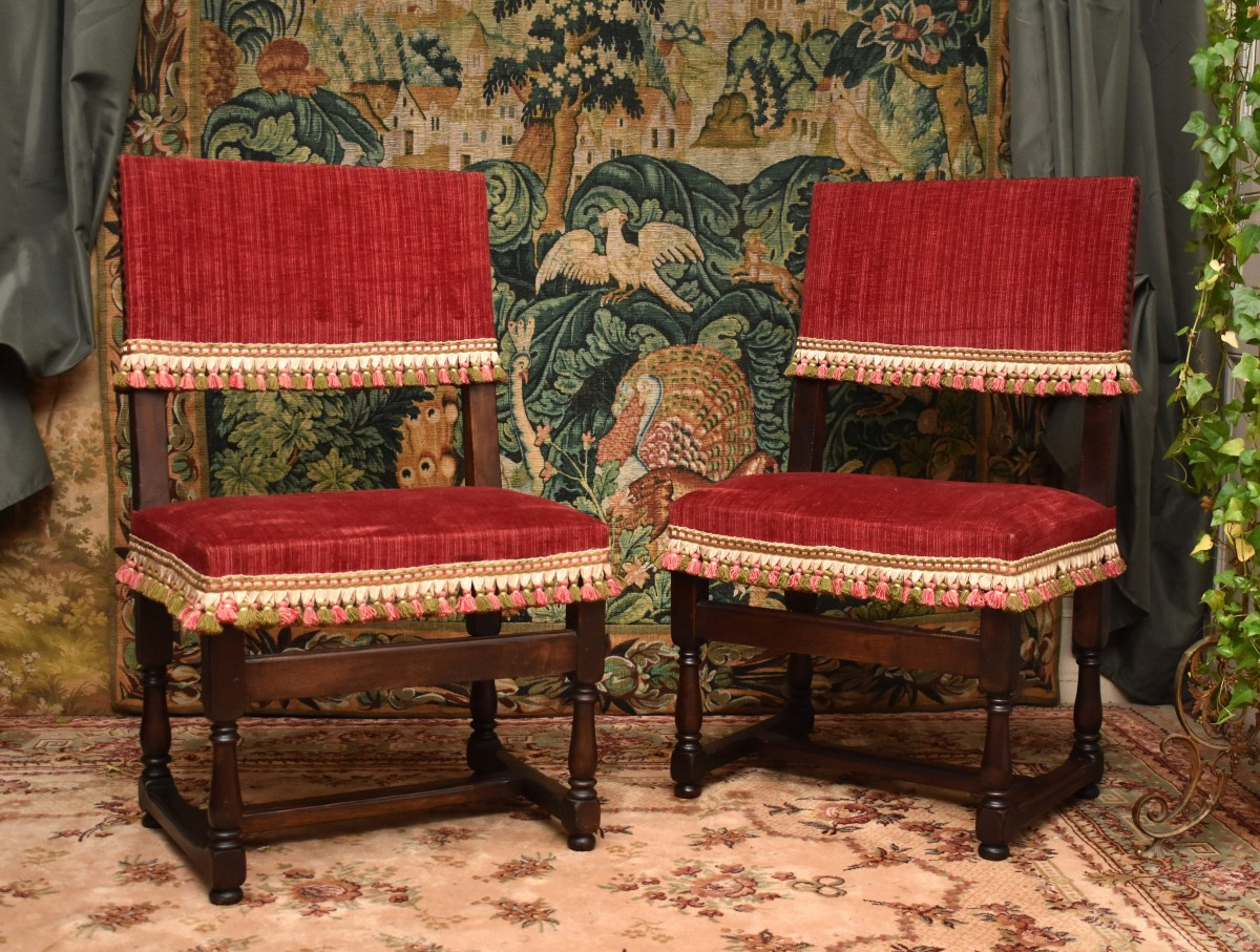 Pair Of Louis XIII Style "backed" Chairs With Wide, Short Backs 