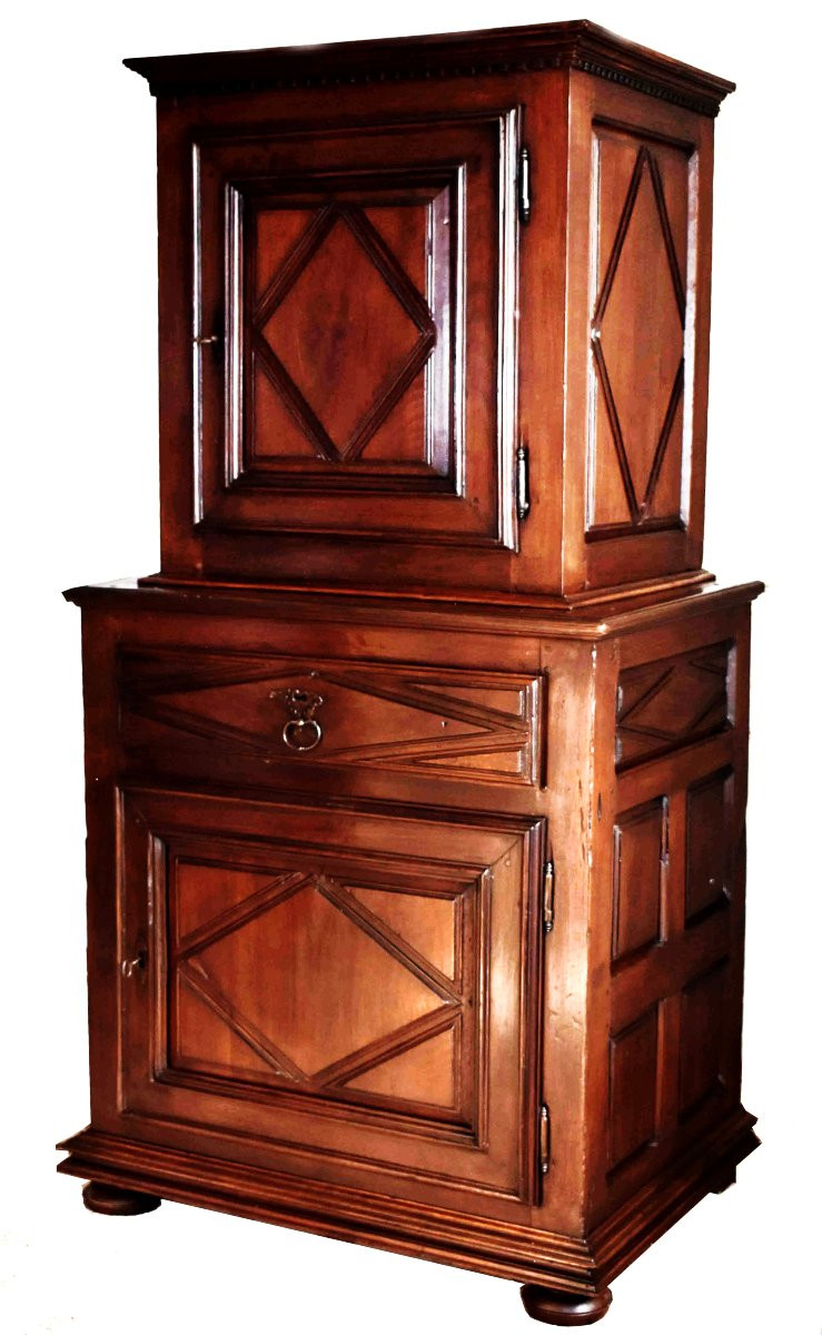 Standing Man Louis XIII Style Walnut Cabinet, Two-part Superimposed Cabinet, Two-part Miniature Buffet-photo-2