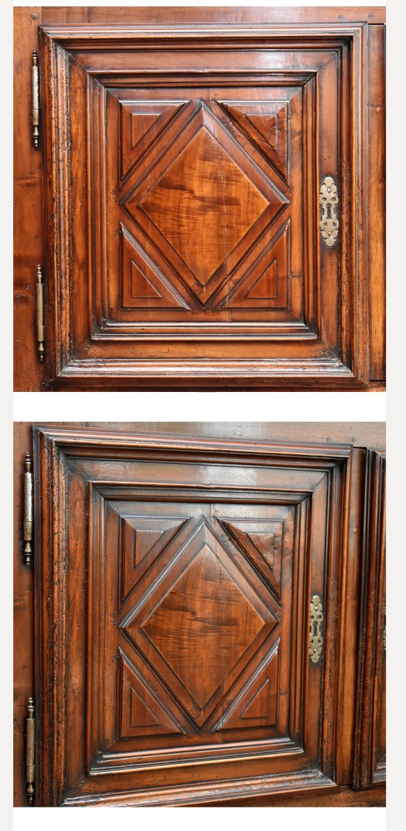 Buffet Deux Corps Louis XIII En Noyer Massif , Pointes De Diamant, XVIIe , corps haut diminutif-photo-1