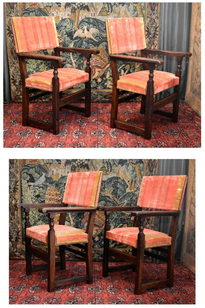 Paire De Fauteuils, Chaises à Bras De Style Renaissance  - Louis XIII En Bois Ciré,  XIXe-photo-3