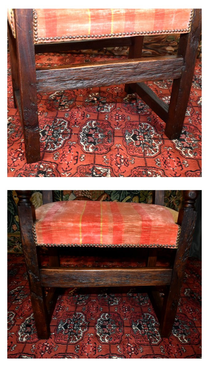 Paire De Fauteuils, Chaises à Bras De Style Renaissance  - Louis XIII En Bois Ciré,  XIXe-photo-5
