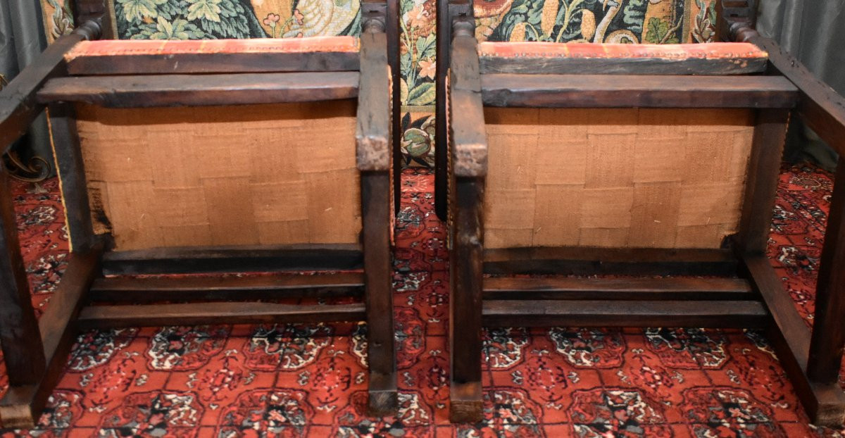 Paire De Fauteuils, Chaises à Bras De Style Renaissance  - Louis XIII En Bois Ciré,  XIXe-photo-8