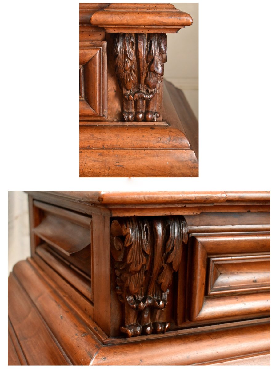 Louis XIII Style Wardrobe In Solid Walnut With Diamond-point Inlay, 2 Doors And 1 Drawer In The Cabinet-photo-5