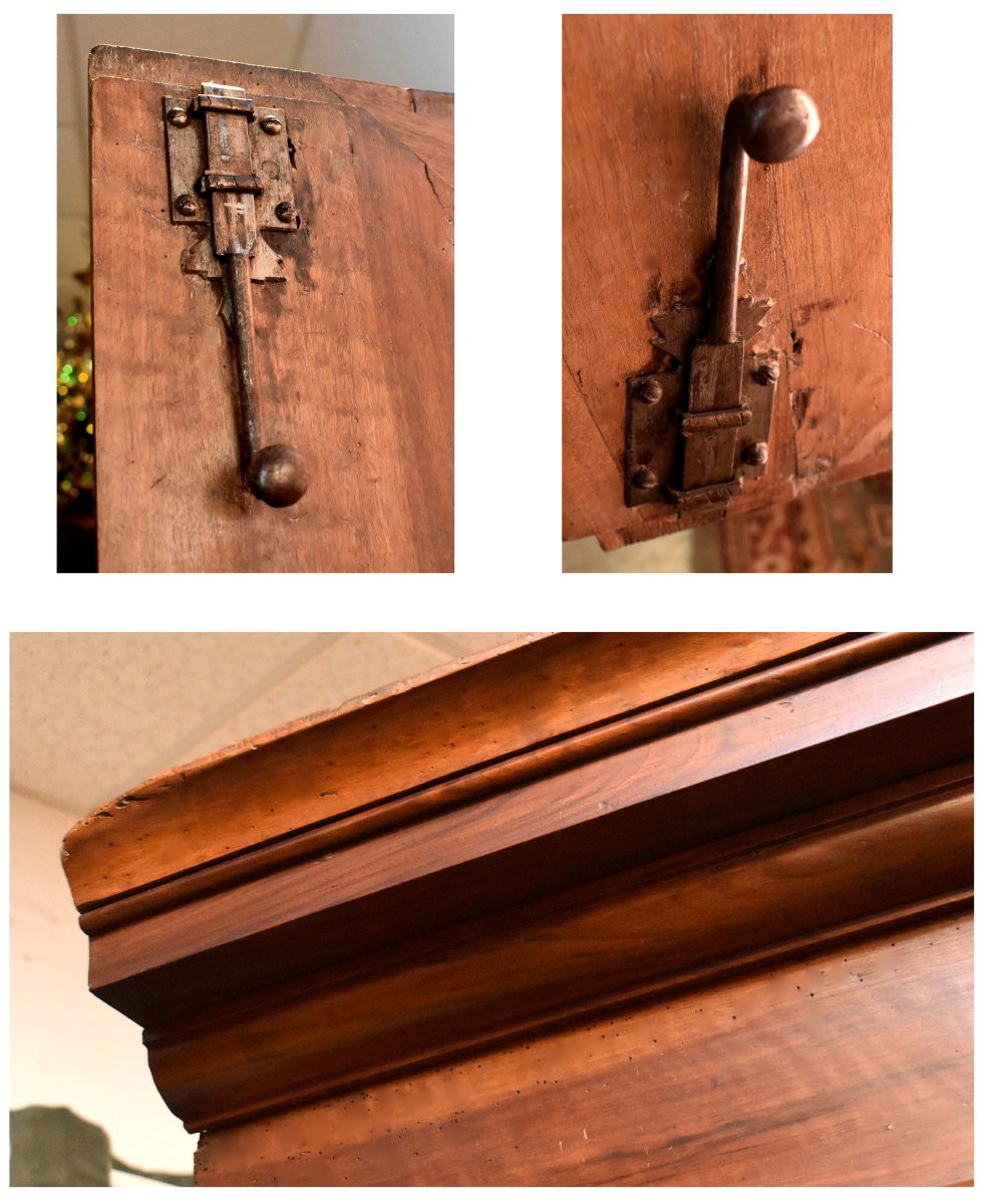 Louis XIII Style Wardrobe In Solid Walnut With Diamond-point Inlay, 2 Doors And 1 Drawer In The Cabinet-photo-8