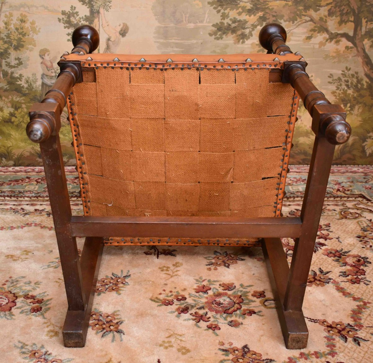 Fauteuil De Style Louis XIII, Chaise à Bras XIXe, Noyer, Cuir Pour Utilisation Siège De Bureau-photo-8