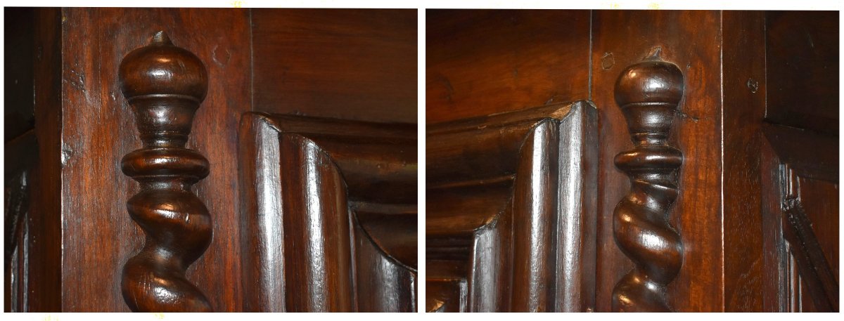 Bonnetière Louis XIII en noyer ,  pointes de diamant ,  colonnes torsadées , armoire une porte -photo-4