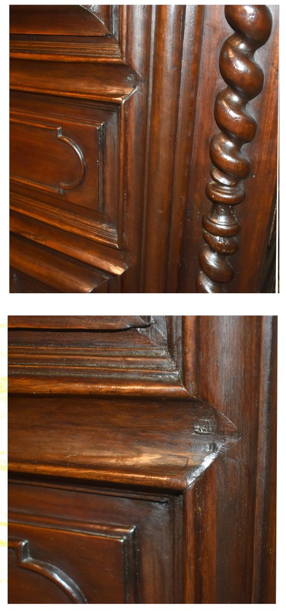 Bonnetière Louis XIII en noyer ,  pointes de diamant ,  colonnes torsadées , armoire une porte -photo-6