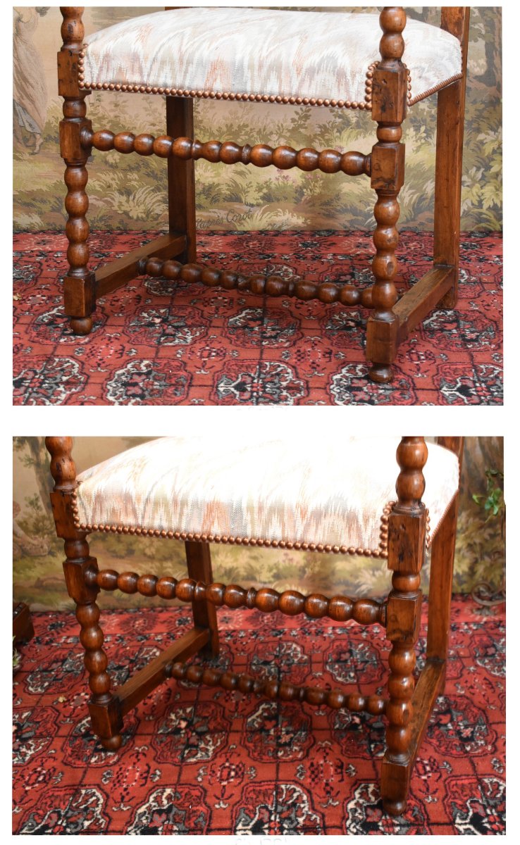 Louis XIII High Armchair, Walnut Armchair, Chapelet Grain, 17th Century-photo-2