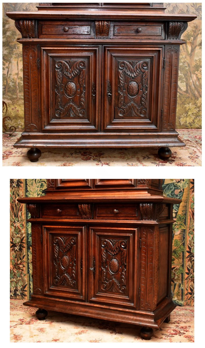 Renaissance Diminutive Buffet, Double Recessed Body, Solid Walnut, Early 17th Century-photo-4