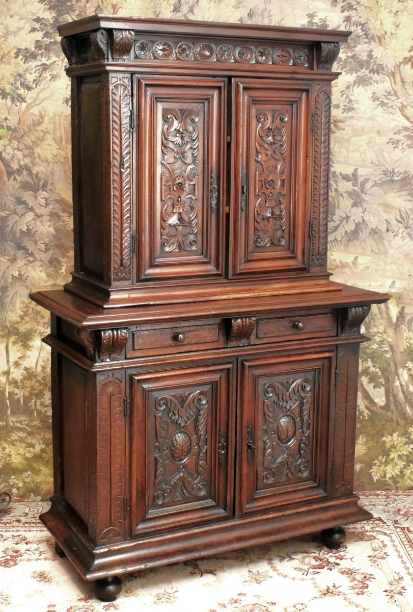 Renaissance Diminutive Buffet, Double Recessed Body, Solid Walnut, Early 17th Century-photo-2