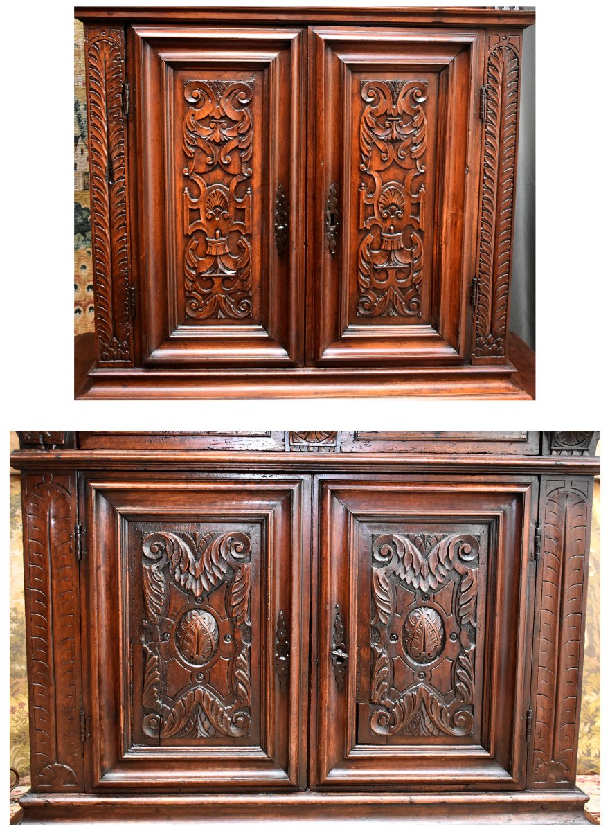 Renaissance Diminutive Buffet, Double Recessed Body, Solid Walnut, Early 17th Century-photo-5