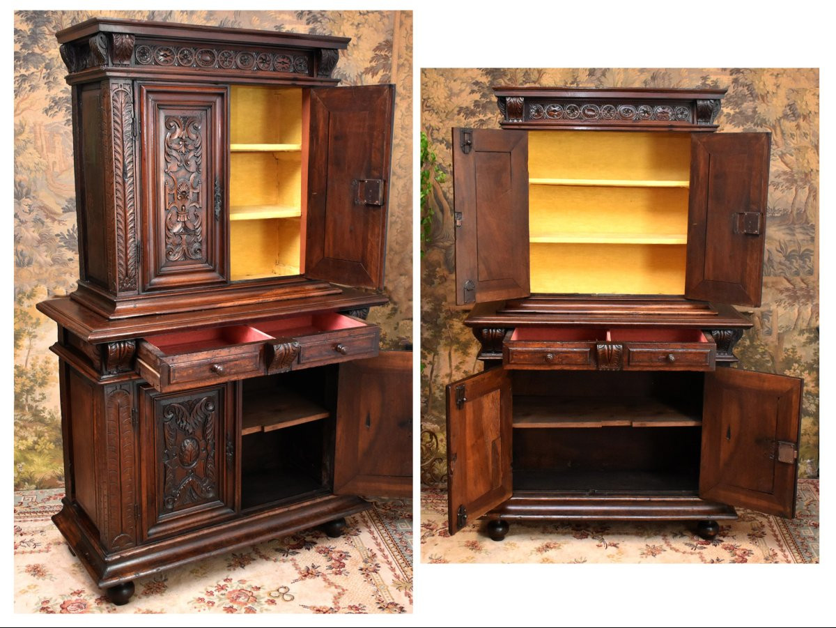 Renaissance Diminutive Buffet, Double Recessed Body, Solid Walnut, Early 17th Century-photo-7
