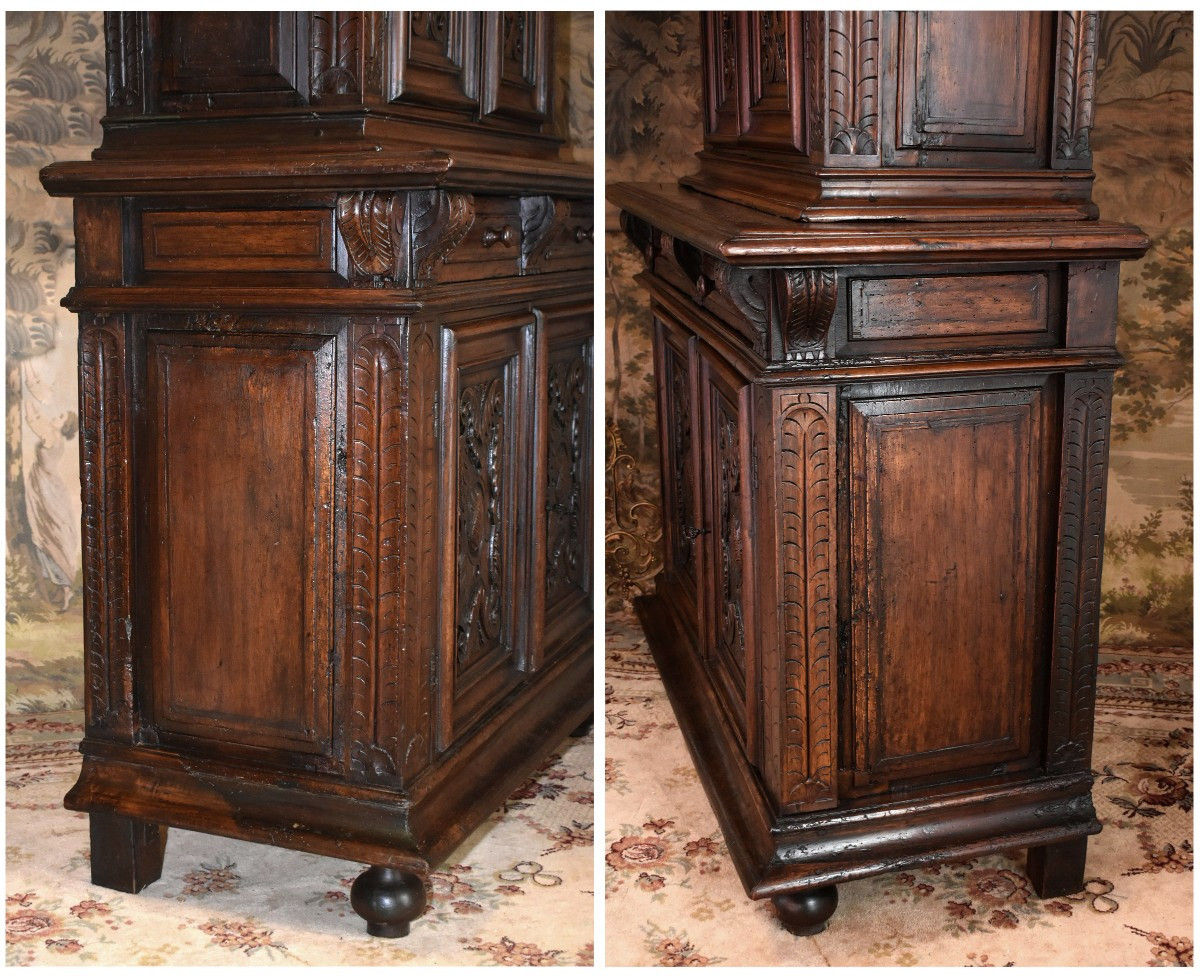 Renaissance Diminutive Buffet, Double Recessed Body, Solid Walnut, Early 17th Century-photo-1