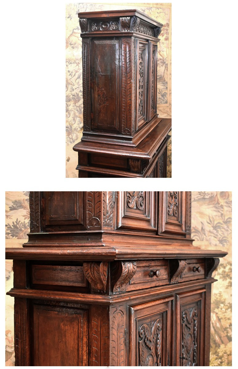 Renaissance Diminutive Buffet, Double Recessed Body, Solid Walnut, Early 17th Century-photo-2
