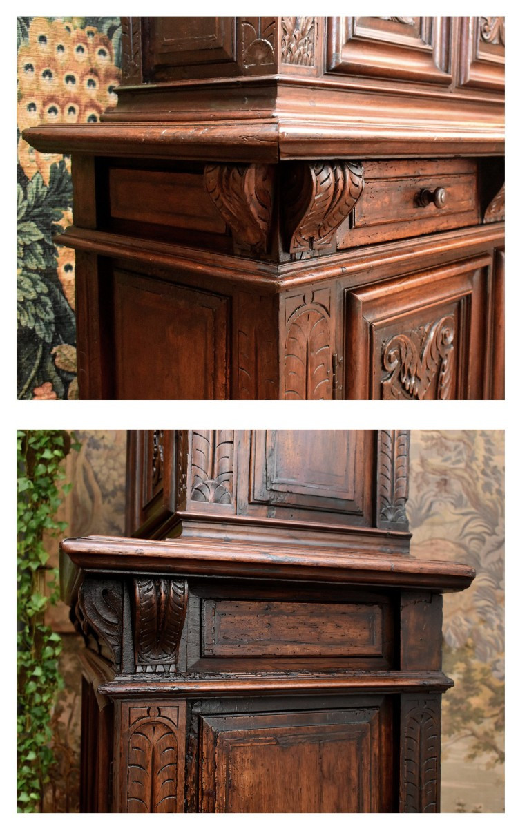 Renaissance Diminutive Buffet, Double Recessed Body, Solid Walnut, Early 17th Century-photo-3