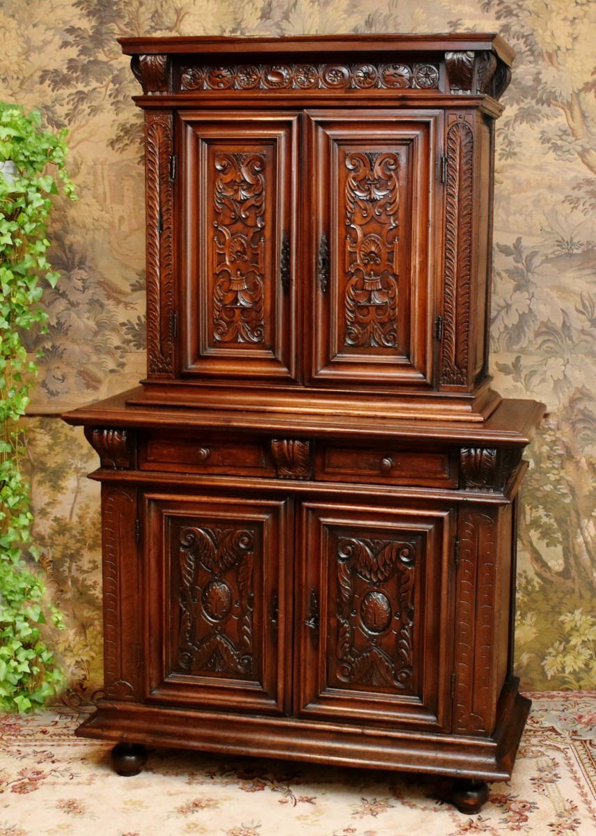 Renaissance Diminutive Buffet, Double Recessed Body, Solid Walnut, Early 17th Century