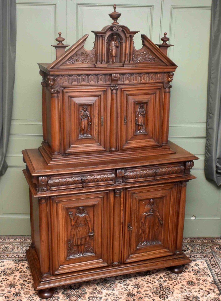 Renaissance Sideboard With High Diminutive, Recessed Double Body, Solid Walnut, Early 17th Century-photo-2