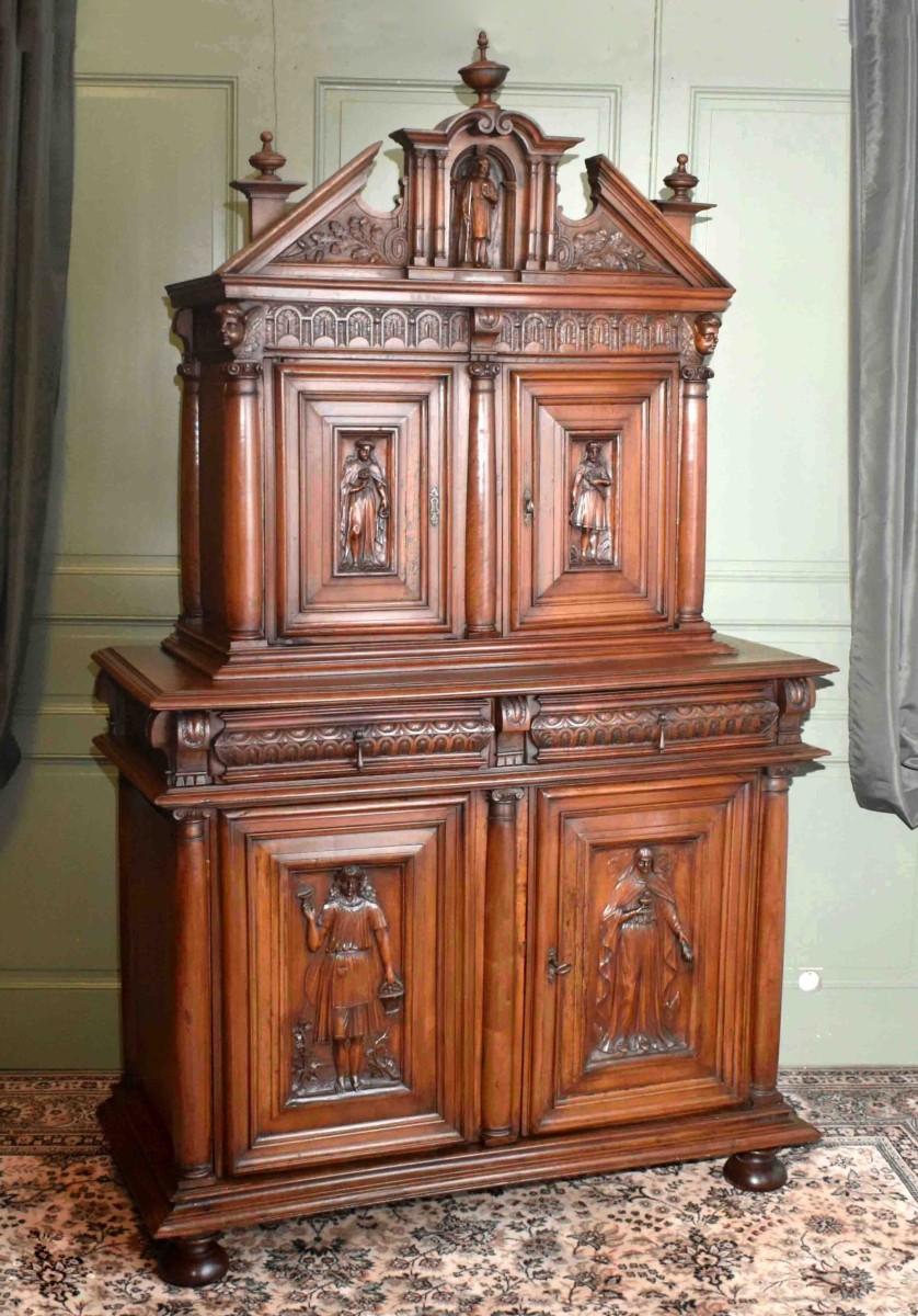 Renaissance Sideboard With High Diminutive, Recessed Double Body, Solid Walnut, Early 17th Century