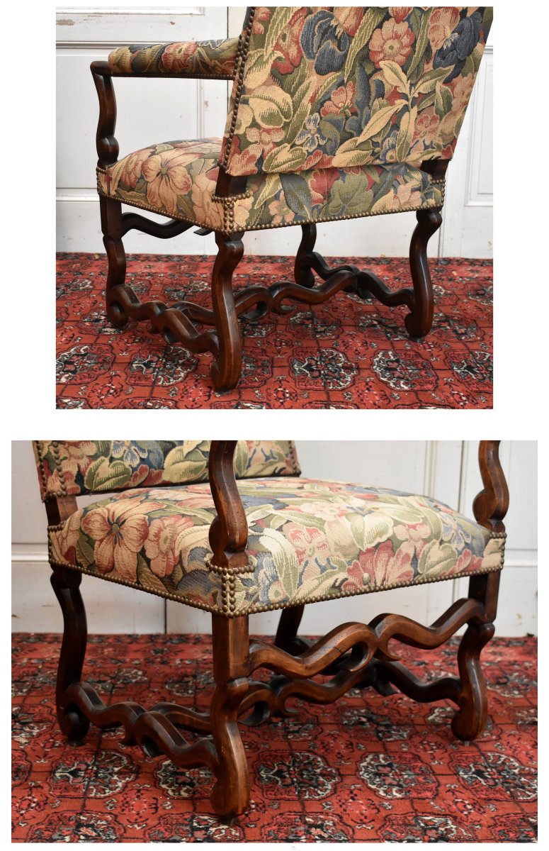 Pair Of Louis XIII Louis XIV Style High Flat Back Sheep Bone Armchairs-photo-2