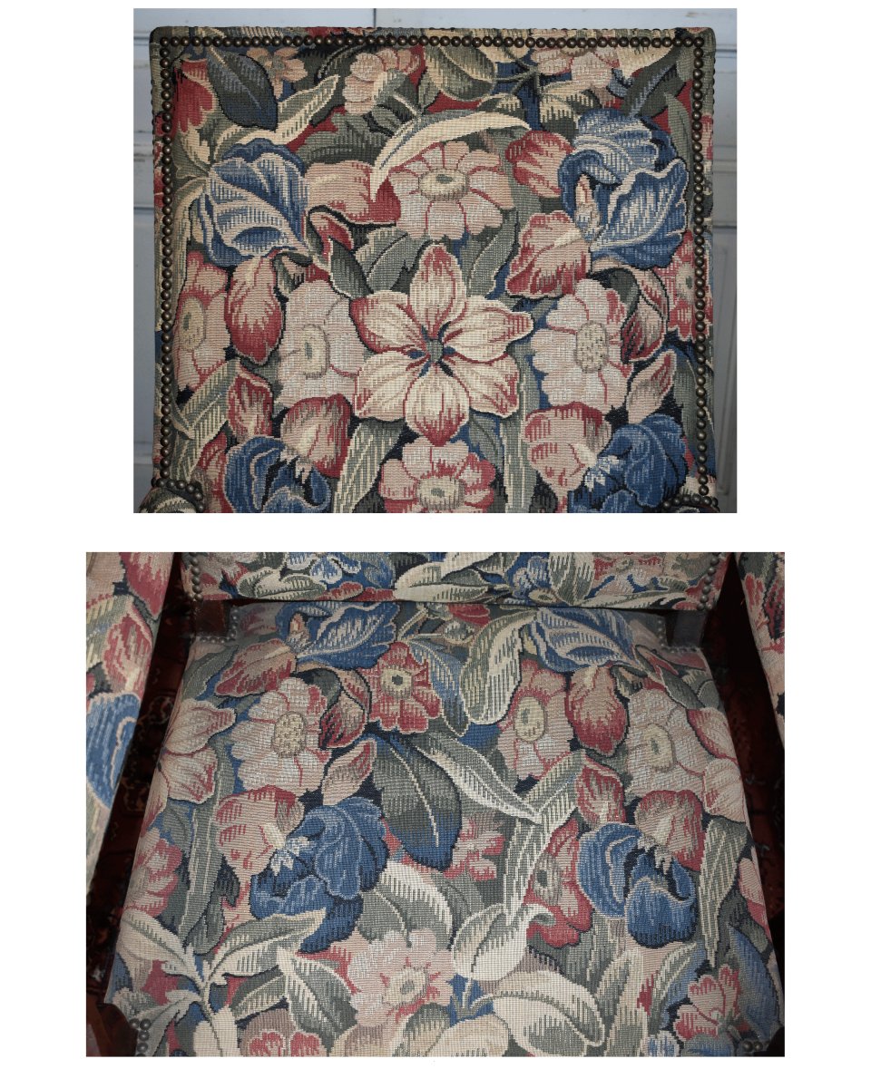 Pair Of Louis XIII Louis XIV Style High Flat Back Sheep Bone Armchairs-photo-5