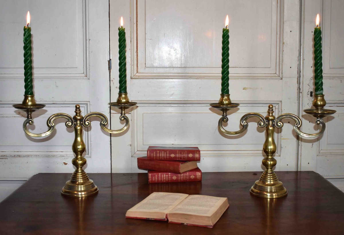 Paire De Bougeoirs, Chandeliers à 2 Bras De Lumière, Candélabres deux feux , style hollandais  