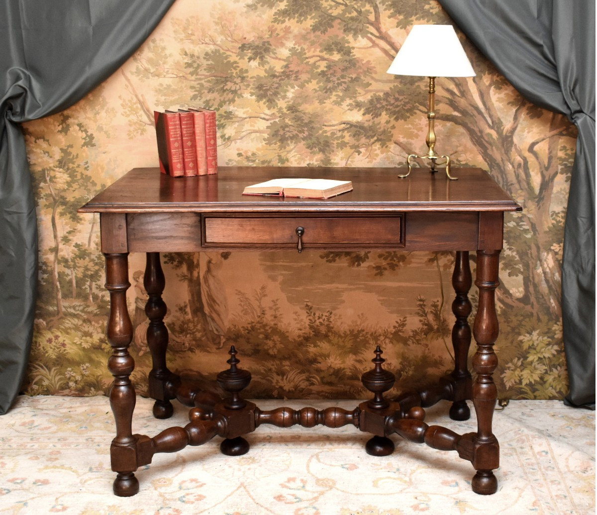 Large Louis XIII - Louis XIV Style Writing Desk With Baluster Legs, 19th Century-photo-2