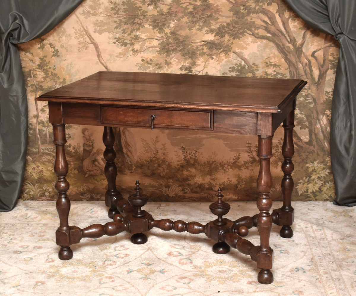 Large Louis XIII - Louis XIV Style Writing Desk With Baluster Legs, 19th Century-photo-4