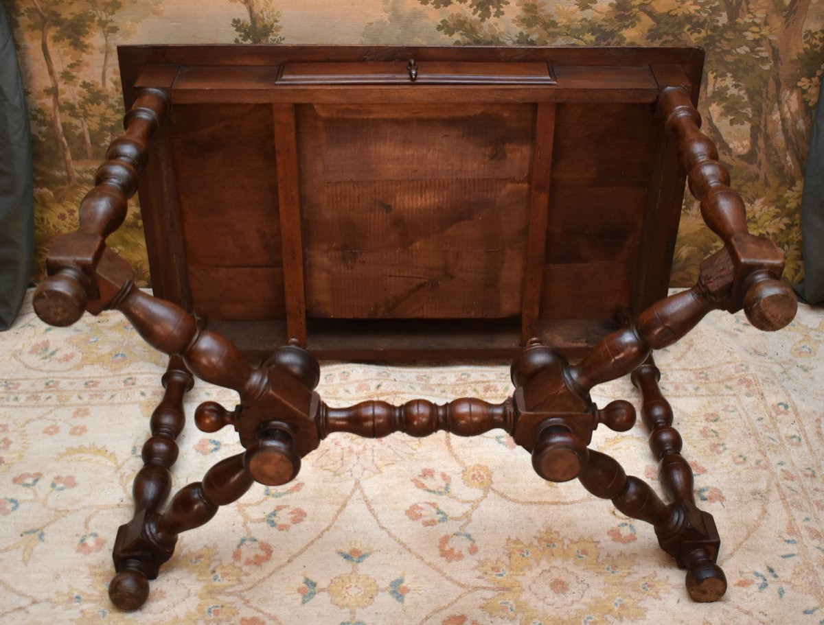 Large Louis XIII - Louis XIV Style Writing Desk With Baluster Legs, 19th Century-photo-7