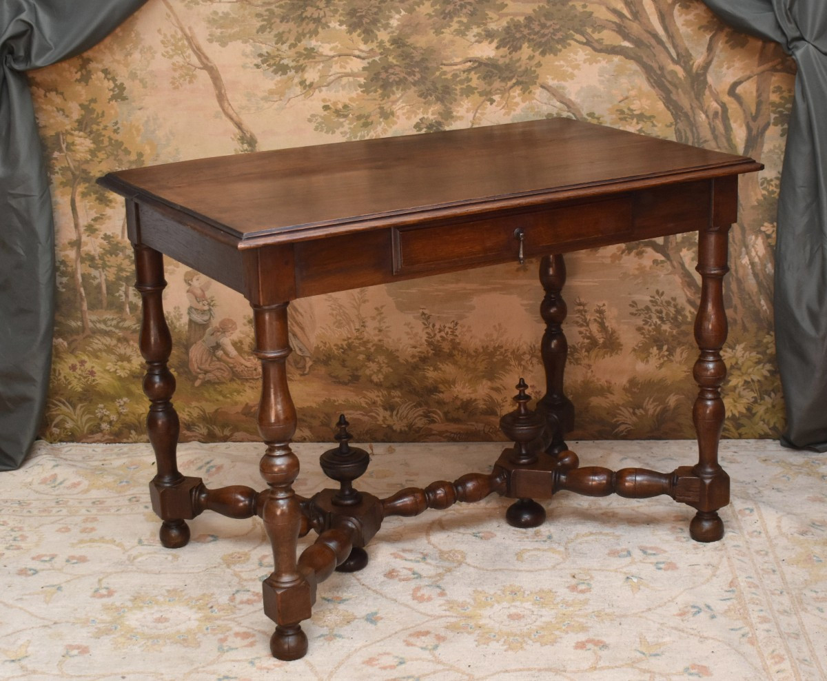 Large Louis XIII - Louis XIV Style Writing Desk With Baluster Legs, 19th Century-photo-1