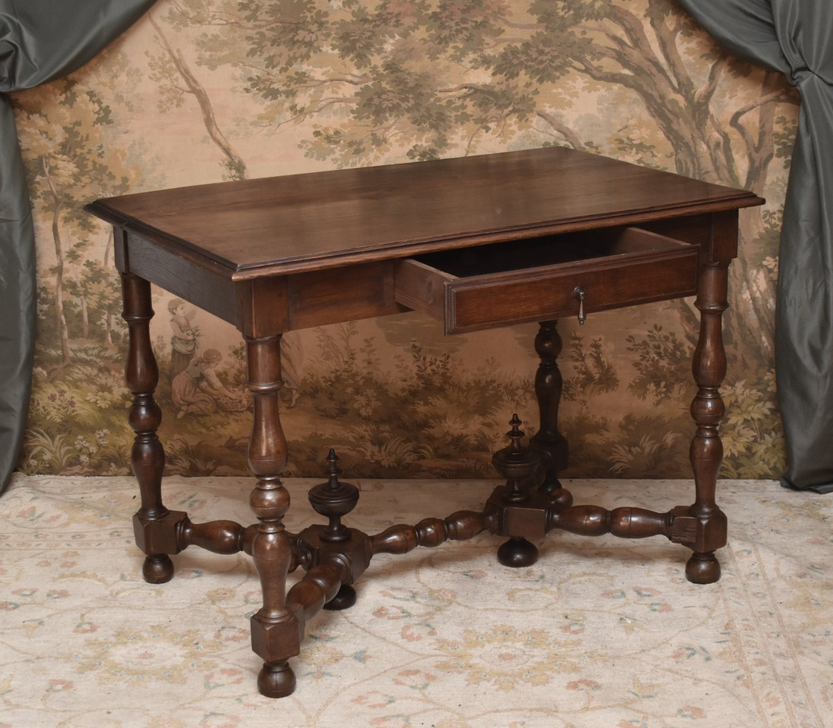 Large Louis XIII - Louis XIV Style Writing Desk With Baluster Legs, 19th Century-photo-2