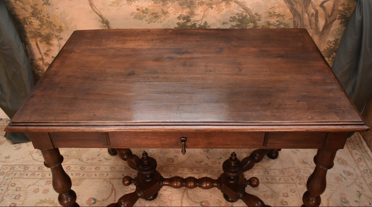 Large Louis XIII - Louis XIV Style Writing Desk With Baluster Legs, 19th Century-photo-3
