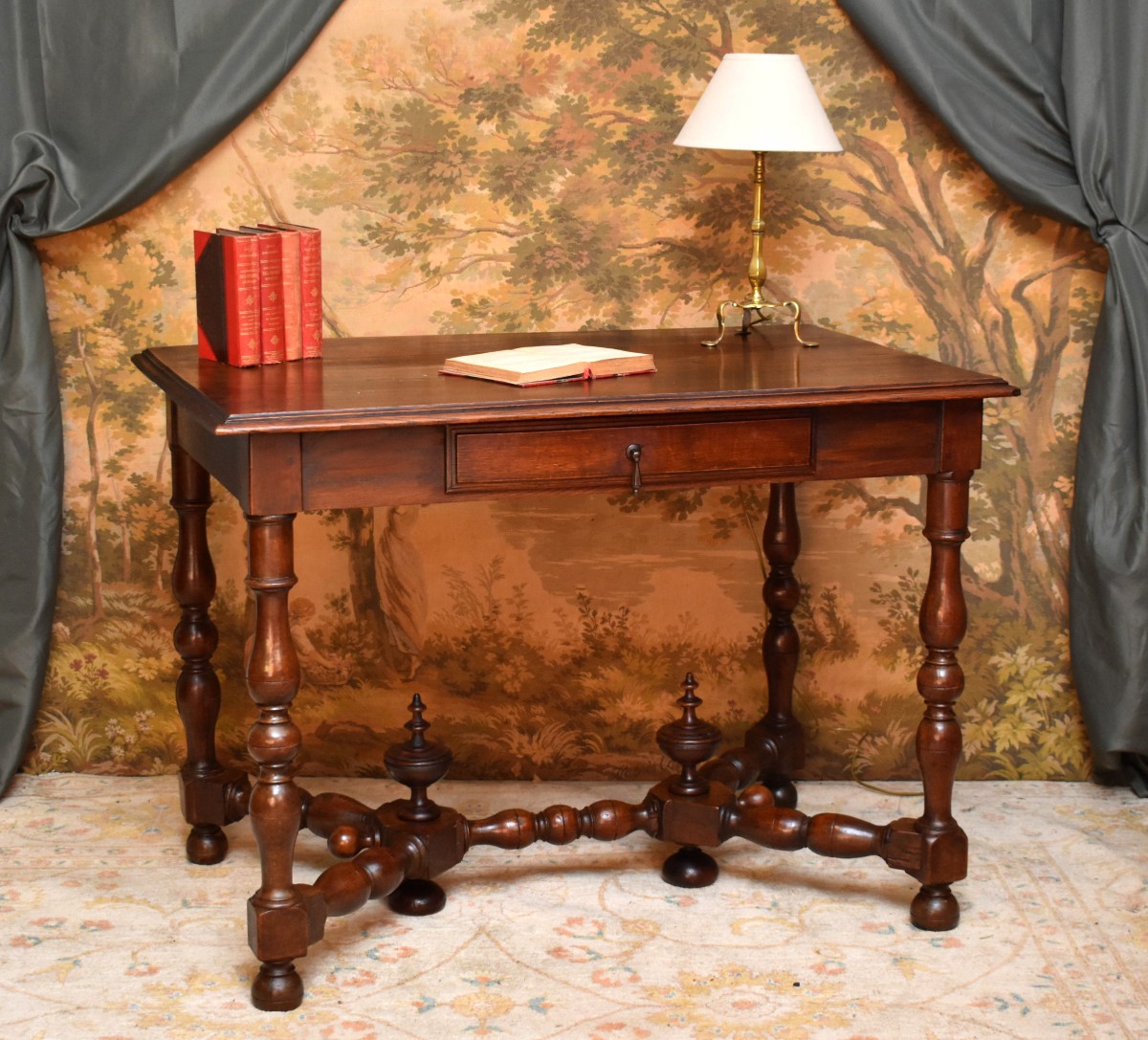 Large Louis XIII - Louis XIV Style Writing Desk With Baluster Legs, 19th Century