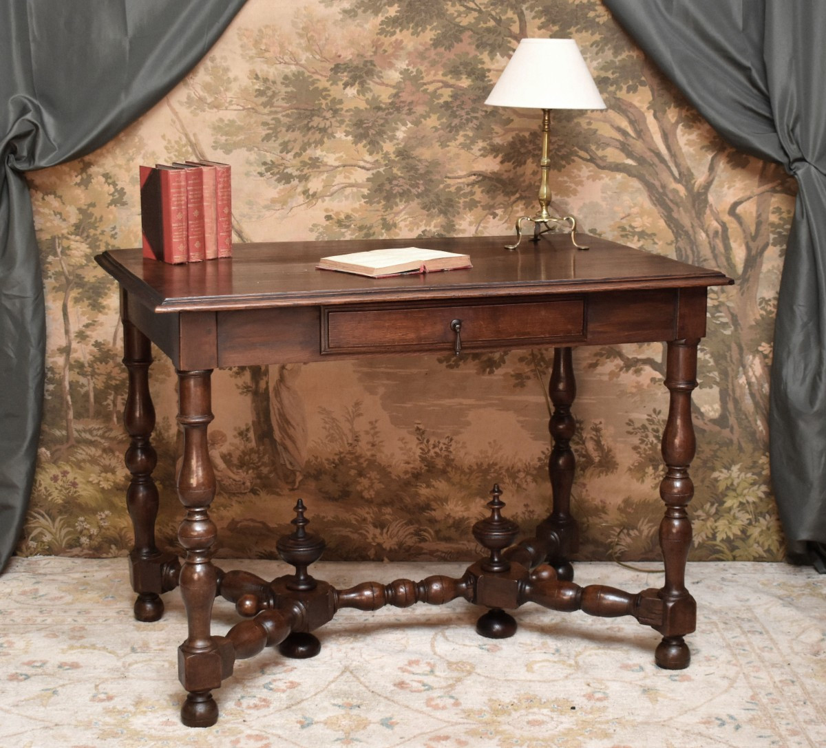 Large Louis XIII - Louis XIV Style Writing Desk With Baluster Legs, 19th Century