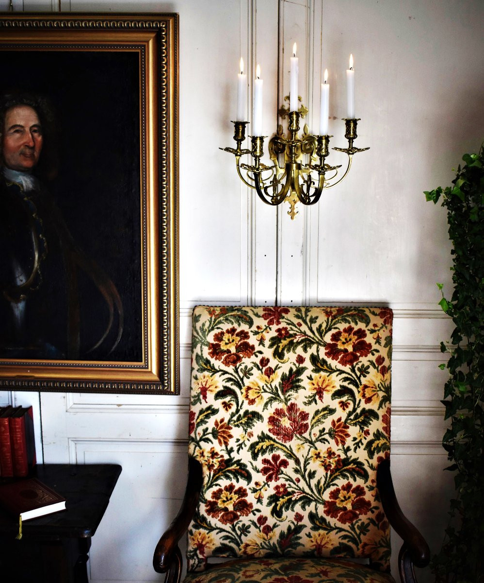 Paire d'Appliques En Bronze, 5  Bras De Lumière, cinq feux,  Style Néo Gothique Renaissance XIX-photo-2