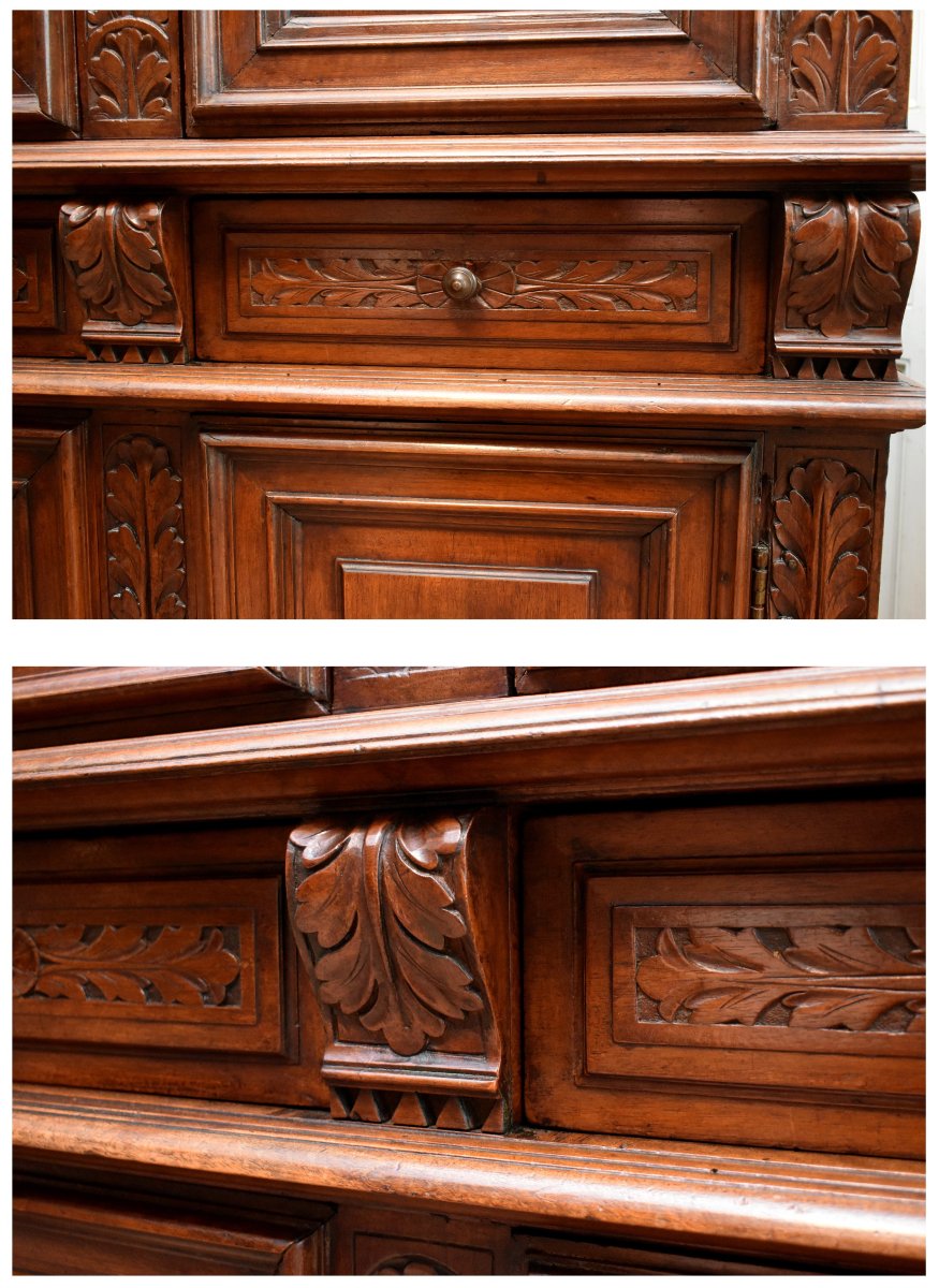 4-door Sideboard, Walnut, Renaissance - Louis XIII Period, Four-leaf Wardrobe, 17th Century-photo-4