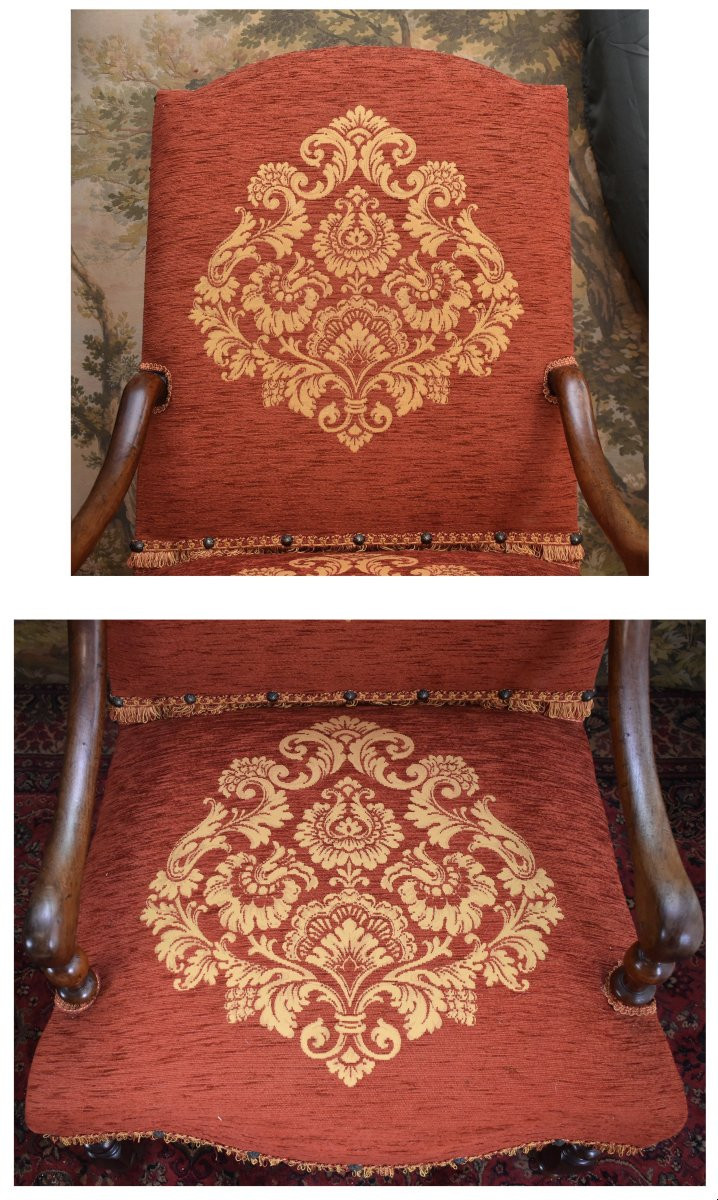 Large Louis XIII - Louis XIV Armchair With High Flat Back And Baluster Legs, Early 18th Century-photo-4