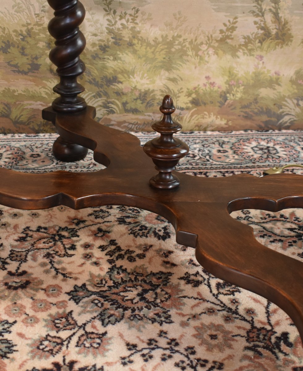 Louis XIII - Louis XIV Style Desk, Walnut Writing Table, 4-legged Twisted Console, 19th Century-photo-5