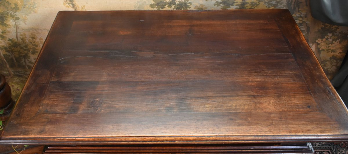Louis XIII - Louis XIV Style Desk, Walnut Writing Table, 4-legged Twisted Console, 19th Century-photo-7