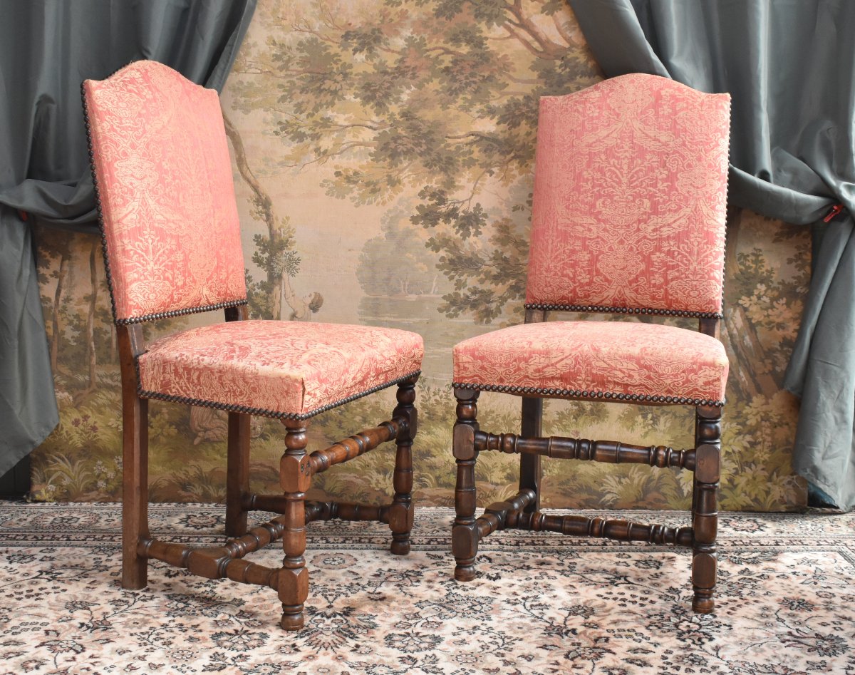 paire de chaises haut dossier Louis XIII - Louis XIV  avec marque d'inventaire , XVIIe et XIXe-photo-2