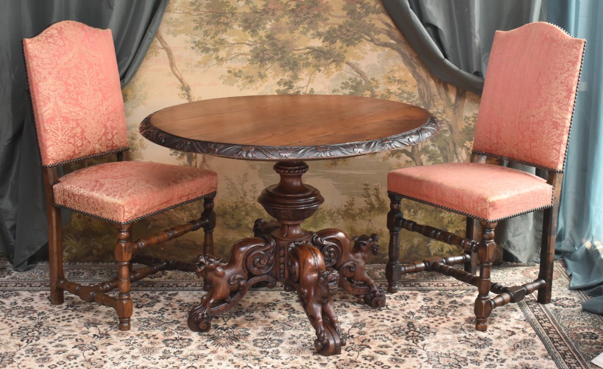 paire de chaises haut dossier Louis XIII - Louis XIV  avec marque d'inventaire , XVIIe et XIXe-photo-3